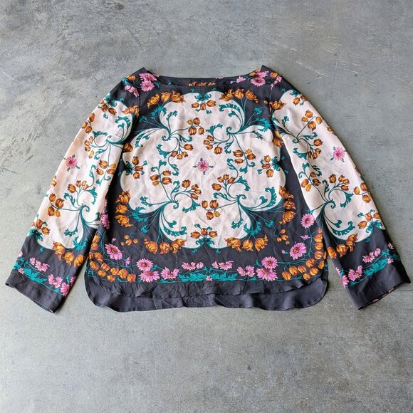 Anthropologie Maeve Florence Floral Boatneck Silk Top size 10 - Picture 3 of 10